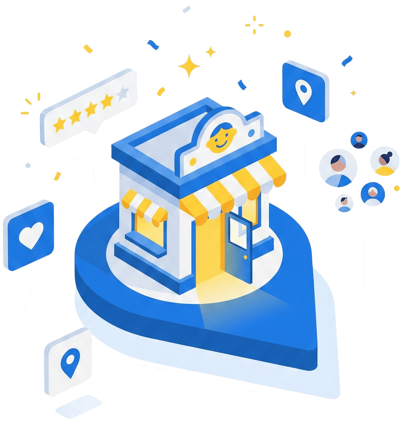 Illustration of a nursery storefront on the Kindaria platform with parent reviews and map location